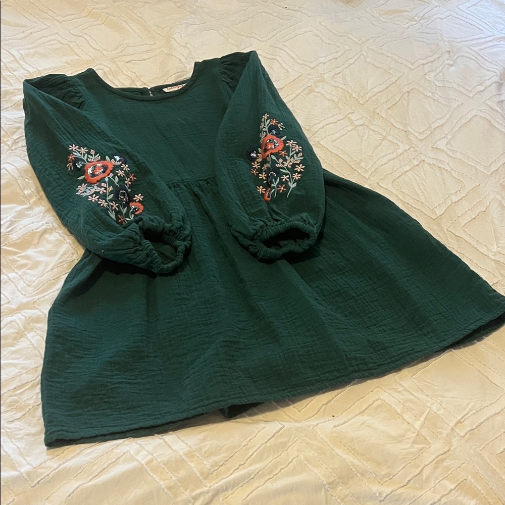 Green Dress with Floral Embroidery